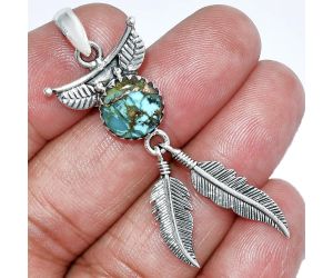 Feather - Kingman Copper Teal Turquoise Pendant SDP152889 P-1284, 10x10 mm