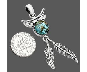 Feather - Kingman Copper Teal Turquoise Pendant SDP152889 P-1284, 10x10 mm