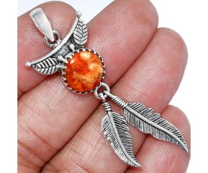 Feather - Red Sponge Coral Pendant SDP152897 P-1284, 11x11 mm