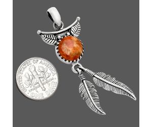 Feather - Red Sponge Coral Pendant SDP152897 P-1284, 11x11 mm