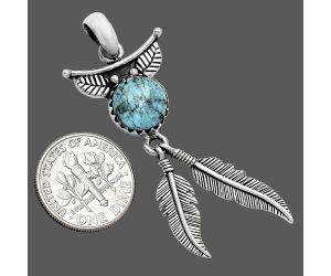 Feather - Natural Turquoise Morenci Mine Pendant SDP152899 P-1284, 10x10 mm