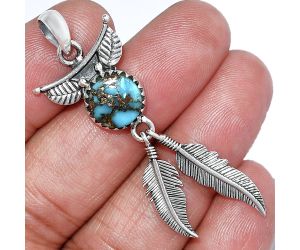 Feather - Kingman Copper Teal Turquoise Pendant SDP152907 P-1284, 10x10 mm