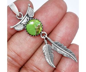 Feather - Copper Green Turquoise Pendant SDP152912 P-1284, 10x10 mm