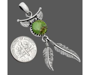 Feather - Copper Green Turquoise Pendant SDP152912 P-1284, 10x10 mm