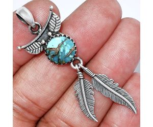 Feather - Kingman Copper Teal Turquoise Pendant SDP152915 P-1284, 10x10 mm