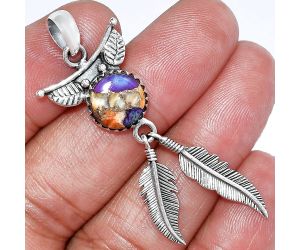 Feather - Spiny Oyster Turquoise Pendant SDP152953 P-1284, 10x10 mm