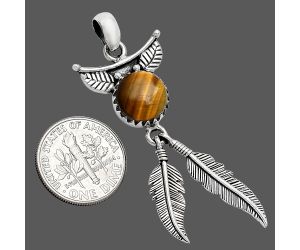 Feather - Tiger Eye Pendant SDP152956 P-1284, 10x10 mm