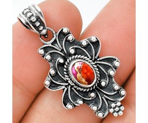 Kingman Orange Dahlia Turquoise Pendant SDP153093 P-1558, 7x5 mm