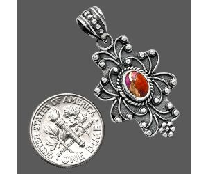 Kingman Orange Dahlia Turquoise Pendant SDP153093 P-1558, 7x5 mm