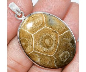 Flower Fossil Coral Pendant SDP153262 P-1001, 25x34 mm