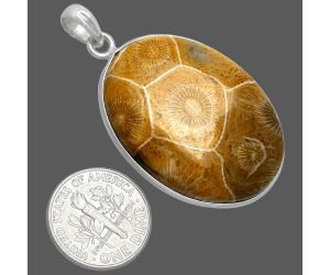 Flower Fossil Coral Pendant SDP153262 P-1001, 25x34 mm