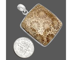 Flower Fossil Coral Pendant SDP153334 P-1001, 29x29 mm