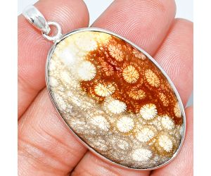 Flower Fossil Coral Pendant SDP153444 P-1001, 25x40 mm