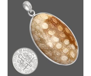 Flower Fossil Coral Pendant SDP153444 P-1001, 25x40 mm