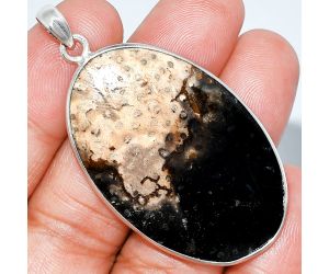 Black Root Plume Agate Pendant SDP153483 P-1001, 28x44 mm