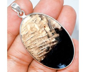 Black Root Plume Agate Pendant SDP153637 P-1001, 27x43 mm