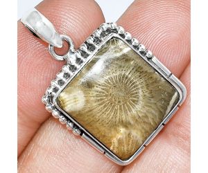 Flower Fossil Coral Pendant SDP153778 P-1058, 17x18 mm