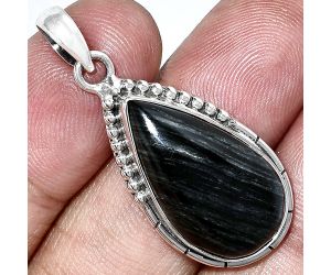 Silver Leaf Obsidian Pendant SDP153828 P-1058, 13x23 mm