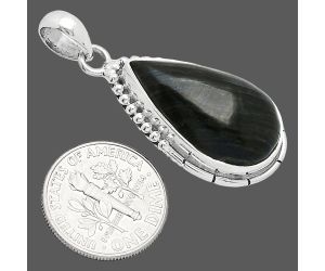 Silver Leaf Obsidian Pendant SDP153828 P-1058, 13x23 mm