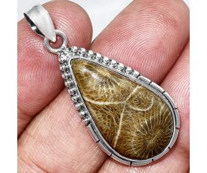 Flower Fossil Coral Pendant SDP153845 P-1058, 14x26 mm