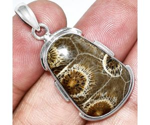 Flower Fossil Coral Pendant SDP153908 P-1072, 16x24 mm