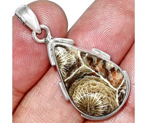 Flower Fossil Coral Pendant SDP153934 P-1072, 15x23 mm