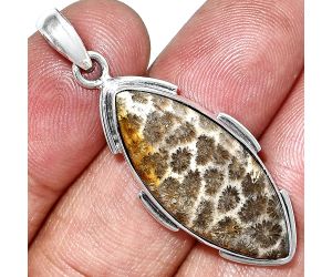 Flower Fossil Coral Pendant SDP153942 P-1072, 13x30 mm