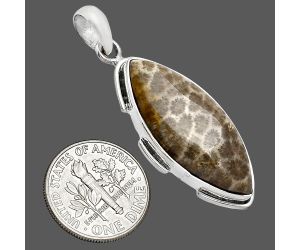 Flower Fossil Coral Pendant SDP153942 P-1072, 13x30 mm