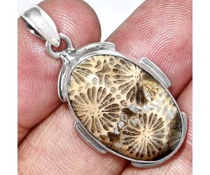 Flower Fossil Coral Pendant SDP153970 P-1072, 15x23 mm