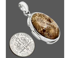 Flower Fossil Coral Pendant SDP153970 P-1072, 15x23 mm