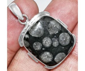 Black Flower Fossil Coral Pendant SDP153977 P-1072, 18x21 mm