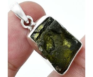 Genuine Czech Moldavite Rough Pendant SDP157441 P-1001, 13x19 mm