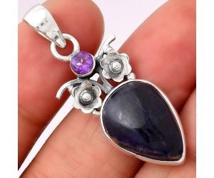 Natural Sodalite and Amethyst Pendant SDP76931 P-1695, 12x17 mm