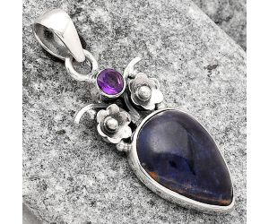 Natural Sodalite and Amethyst Pendant SDP76931 P-1695, 12x17 mm