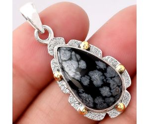 Natural Snow Flake Obsidian Pendant SDP80511 P-1485, 12x21 mm