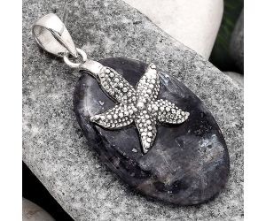 Starfish - Larvikite Stone - Black Moonstone Pendant SDP81915 P-1505, 24x35 mm