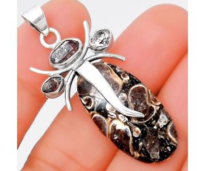 Lord Ganesha - Turtella Jasper and Herkimer Diamond Pendant SDP86073 P-1588, 15x29 mm