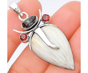 Lord Ganesha White Scolecite, Herkimer Diamond & Garnet Pendant SDP86087 P-1588, 18x28 mm