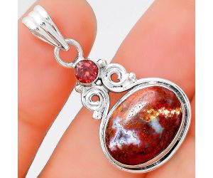 Natural Red Moss Agate and Garnet Pendant SDP86379 P-1603, 12x16 mm