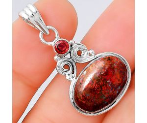 Natural Red Moss Agate and Garnet Pendant SDP86385 P-1603, 11x16 mm