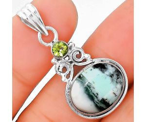 Dendritic Chrysoprase Africa and Peridot 925 Silver Pendant Jewelry SDP86393 P-1603, 12x14 mm