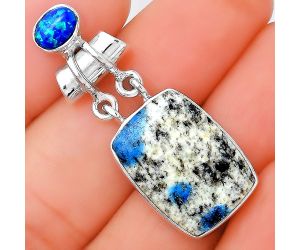 K2 Blue - Azurite In Quartz & Fire Opal Pendant SDP86455 P-1276, 14x19 mm