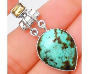 Lucky Charm Tibetan Turquoise & Citrine Pendant SDP86488 P-1276, 17x22 mm