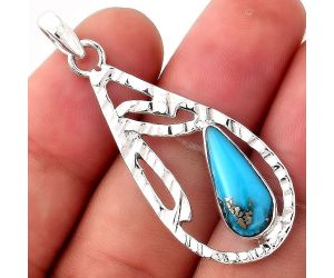 Kingman Turquoise With Pyrite 925 Sterling Silver Pendant P-1657, 7x17 mm