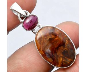 Natural Pietersite - Namibia & Garnet Pendant SDP92226 P-1098, 17x24 mm