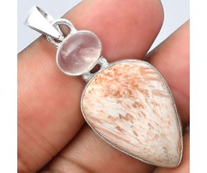 Orange Scolecite - India & Rose Quartz Pendant SDP92280 P-1098, 18x25 mm