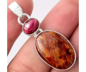 Natural Pietersite - Namibia & Garnet Pendant SDP92303 P-1098, 15x22 mm