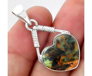 Valentine Gift Heart Turkish Rainforest Chrysocolla Pendant SDP95100 P-1600, 16x17 mm