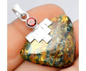 Natural Blood Stone - India and Garnet Pendant SDP97416 P-1653, 26x31 mm