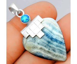 Blue Scheelite - Turkey and Fire Opal Pendant SDP97417 P-1653, 24x28 mm